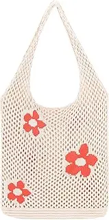 [Ausing] Women Stylish Beach Tote Bag Large Shoulder Bag Hollow Crochet Knit Bags Flower Mesh Totes Travel and Everyday Use Aesthetic Handbag