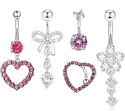 [Sundurich] 5Pcs Belly Button Ring Dangle Belly Piercing Belly Rings for Women 14G Stainless Steel CZ Cute Navel Rings Body Jewelry
