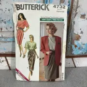 Butterick 4732 Sewing Pattern Jacket Top Skirt Misses Size 12-16 Uncut FS