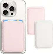 Zemexy Magnetic Wallet Phone Card Holder with Magsafe,2Pack Mag Safe Wallet Accessories for Apple iPhone 15 14 13 12 Pro/Pro Max/Plus/Mini Safe Case Series,White&Pink