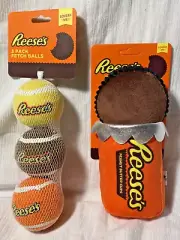 Reese's 3 Pack Fetch Tennis Balls & Peanut Butter Cup Squeaky Chew (Lot of 2)