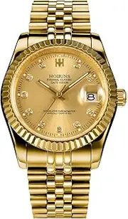 [HUNRUY] 41MM Mens Gold Plated Automatic Watches with Day and Date