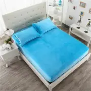 3 PC Velvet Double Light Sky Blue 15"Deep Pocket 1 Fitted Sheet & 2 Pillow Cover