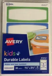 AVERY 41413 KIDS DURABLE LABELS - NEW - OUT OF PKG - 8 COUNT