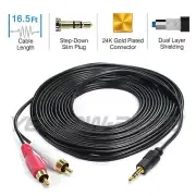 15FT Audio & Auxiliary Cable, 3.5mm Aux to 2 RCA, Hi-Fi, Stereo, Double Shielded