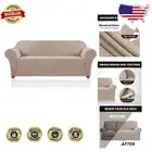 Soft Textured Checkered Sofa Cover - Luxury Slipcover for 3 Cushion Sofa in Sand