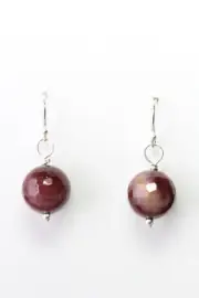 Mookaite 10mm Faceted Burgundy Ball Gemstone .925 Sterling Silver Earrings 1"