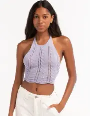 NWT BDG Urban Outfitters Crotchet Knit Tie Festival Crop Halter Top Size XS
