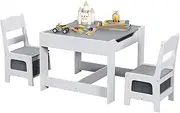 Costway Kids Table and Chairs Set, 3-Piece Kids Furniture Set, Kids Play Table and Chair Set, Toddler Table and 2 Chairs Set, Double Sided Kids Table, Children Activity Art Desk Set (Grey)