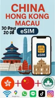 Best CHINA HongKong Macao esim Data Travel e sim 5G /4G 30 Days 20 GB