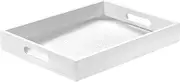 ATZYmolin Wood Serving Tray with Handles, Home Decorative Wooden Rectangle Ottoman Decor Platter Vanity Tray for Breakfast Dinner Drinks Kitchen Dining Living Bathroom Restaurants White