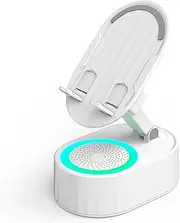 Cell Phone Stand With Wireless Bluetooth Speaker, 5 in 1 Induction Audio Phone Holder, Foldable Power Bank Bracket for Home Office (White)