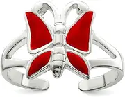 [JewelryWeb] 925 Sterling Silver Solid Artisan Oxidized Red Enameled Butterfly Angel Wings toe ring-toe ring for Women
