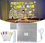 Hello Luno Magic Board, Helloluno LED Drawing Panel, Helloluno Magicboard with Holder and 7 Colors Pen, Message Doodle Pad Writing, Acrylic Dry Erase Panel for Offices (L: 11.8 * 7.87 in)
