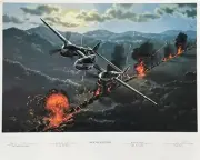 ADAMS & HARRIS DUAL HAND SIGNED MOONLIGHTING 18x22 PRINT STAN STOKES WWII P-38