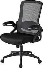 Ergonomic Office Chair Swivel Mesh Back Adjustable Lumbar Support Flip-up Arms Executive Task Chair for Home Office Black + Gray