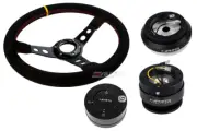NRG 350 3" Deep Steering Wheel Suede Yellow 110H Hub Gen2 Black Release Lock LB