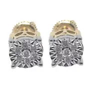 Cluster Flower Real 10k Yellow Gold Small Sparkly Genuine Diamond Stud Earrings