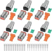 Deutsch Connector Kit, 48Pcs 6 Kits Deutsch Connector Kit with Wire Crimper - 2 Pin Way Gray Waterproof DT Connector for Car, Truck, Motorcycle, Off-Road Vehicles, And Marine