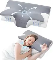 NestCharm Cervical Pillow Memory Foam Pillows | Ergonomic Contour Design | for Side, Back, & Stomach Sleepers | Grey