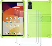 FZZSZS Case for MEIZE D115 Tablet + 4Pcs Tempered Glass Screen Protector Protective Film,Soft Gel Green Shell Silicone Tablet Cover for MEIZE D115 (10.1")
