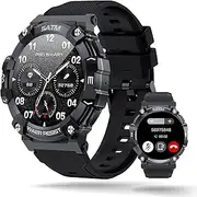 Goodatech 1.39" Military SmartWatch for Men Women with Phone Call,5ATM IP68 Waterproof, Fitness Tracker for Android iOS Phones, Calorie Pedometer (Black)