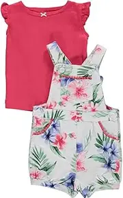 [Carter's] Carters Baby Girls Hibiscus Shortalls Set 6 Months White/Pink