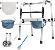 Walker, Rollator Walker Folding Aluminium Walker Height Adjustable Lightweight Compact Walking Frame for Seniors with Commode Mobility Aids for Elderly People Rehabilitation Little Surprise