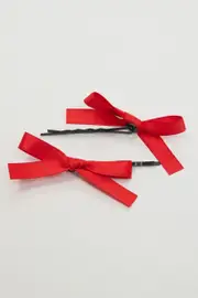 Red 4 Pack Mini Satin Bow Bobby Pins - Size ONE, Women's Hair Accessory