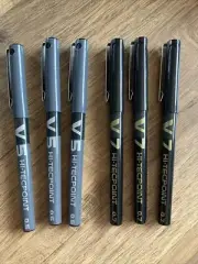 Pilot V5 & V7 Asst Hi-Tecpoint Pure Liquid Ink 0.5mm & 0.7mm R/Ball,Black 6 PENS