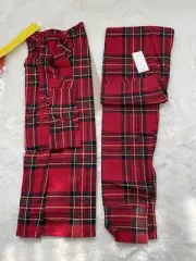 Gap kids NWT $ 39.95 Organic Cotton Red / Black Plaid Unisex Pj 2 PC Set Sz 10