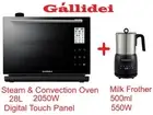 GALLIDEI 28L Steam Convection Rotisserie + 500ml Milk Frother 550W Coffee Maker