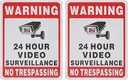 SING F LTD 2PCS No Trespassing Sign 24 Hour Video Surveillance Warning Signs 10x7 Inch Aluminum Reflective Security Camera Sign for Indoor Outdoor Gardens Gates