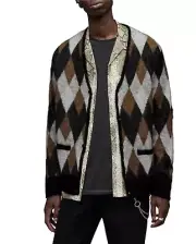 NWT All Saints Men’s Argill Cardigan Black / Golden Brown $279 Wool Alpaca