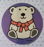 Vintage 80s RPP BOYNTON Sticker Large Jumbo Teddy Bear Red Bow Purple - Trimmed