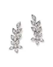 Bloomingdale's Fine Collection Diamond Leaf & Flower Ear Climbers in 14K White Gold, 0.25 tcw