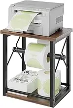 TIPSYTREE Label Holder for Rolls and Fan-Fold Labels, Thermal Sticker Roll Holder for Shipping, Small Business Home Office Desk Organizer, Vintage Brown