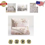 Traditional Twin Size Quilt Set with Pink Floral Patchwork - 100% Cotton