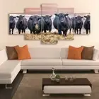 Black Cows Animal Herd On Farm Framed 5 Piece Canvas Wall Art Painting Wallpaper