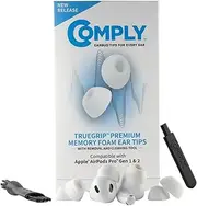 [COMPLY] Foam TrueGrip Premium Memory Foam Ear Tips for Apple AirPods Pro 1st & 2nd Gen - S/M/L, White (3-Pairs) - Small Stocking Stuffers, Noise Isolation with Removal Cleaning Tool