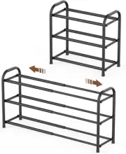 Gonfoam 3-Tier Expandable Shoe Rack,Adjustable Shelf 3 Tier, Black