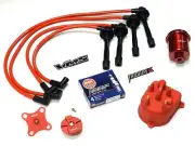 DISTRIBUTOR CAP ROTOR SPARK PLUG WIRE FUEL FILTER 96-00 HONDA CIVIC D16 RED C (for: Honda)