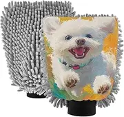 XYMZR Absorbent Microfiber Car Wash Mitt Dog Jump Cute, Funny Cute Anime Scratch Free for Cars Cleaning, Home Cleaning Mitts, 2 Pack, 10.24” L x 7.09” W