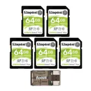 Kingston 64GB SDHC Canvas Select Plus Memory Card 5 Pack with Card Reader Bundle