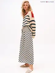 Tommy Hilfiger Cream x Sofia Richie Grainge Breton Strip Maxi Fluid Skirt (F55178) | $415