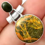 Moroccan Yellow Jacket Jasper & Chrome Chalcedony 925 Silver Pendant P-1159