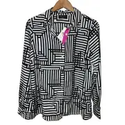 Bob Mackie Top Womens Medium Geometric Shirt Button Front Wearable Art To Wear