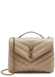 Saint Laurent Loulou Small Leather Shoulder Bag, Leather Bag, Beige One Size