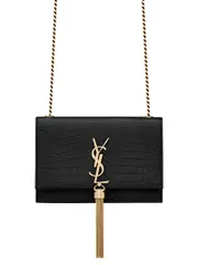 Saint Laurent Kate Small Chain Bag with Tassel in Crocodile-Embossed Shiny Leather