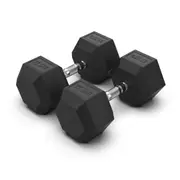 2 x 27.5kg Hex Rubber Coat Iron Dumbell Home Gym Strength Weight